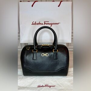 Salvatore Ferragamo Black Gancini 2-Way Satchel | Saffiano Leather | Entrupy COA